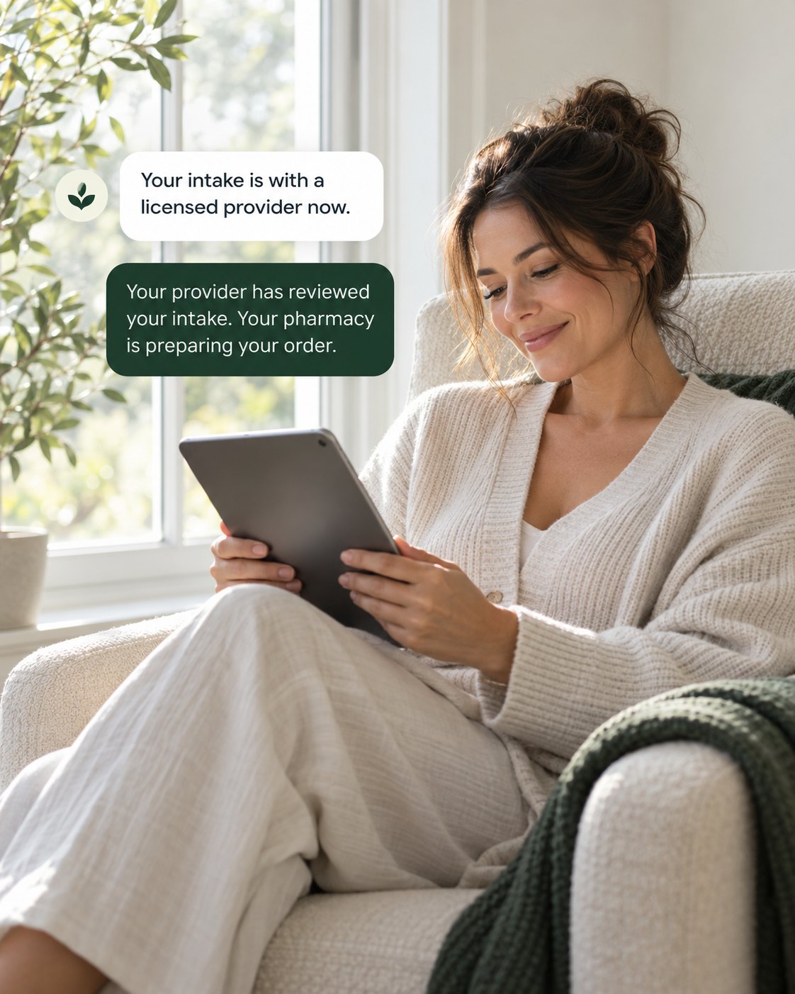 A woman reading provider review updates on her tablet.
